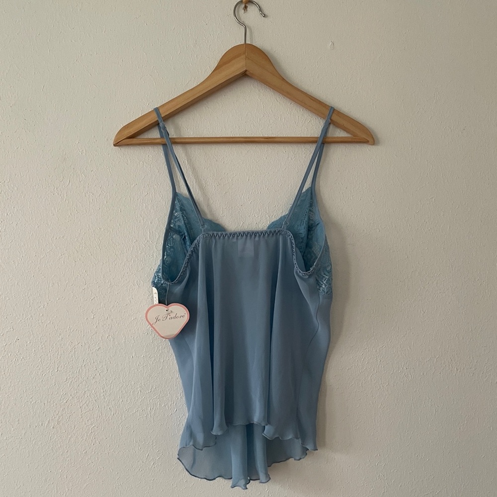 Je T'adore Babydoll Camisole Lace & Chiffon Cami Tank Top Blue - Picture 2 of 16
